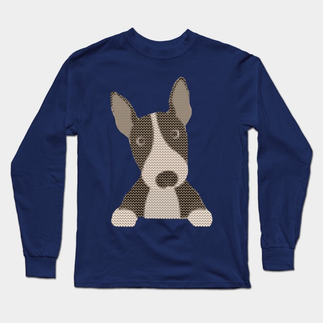 English Bull Terrier Ugly Christmas Sweater Knit Pattern Long Sleeve T-Shirt by DoggyStyles